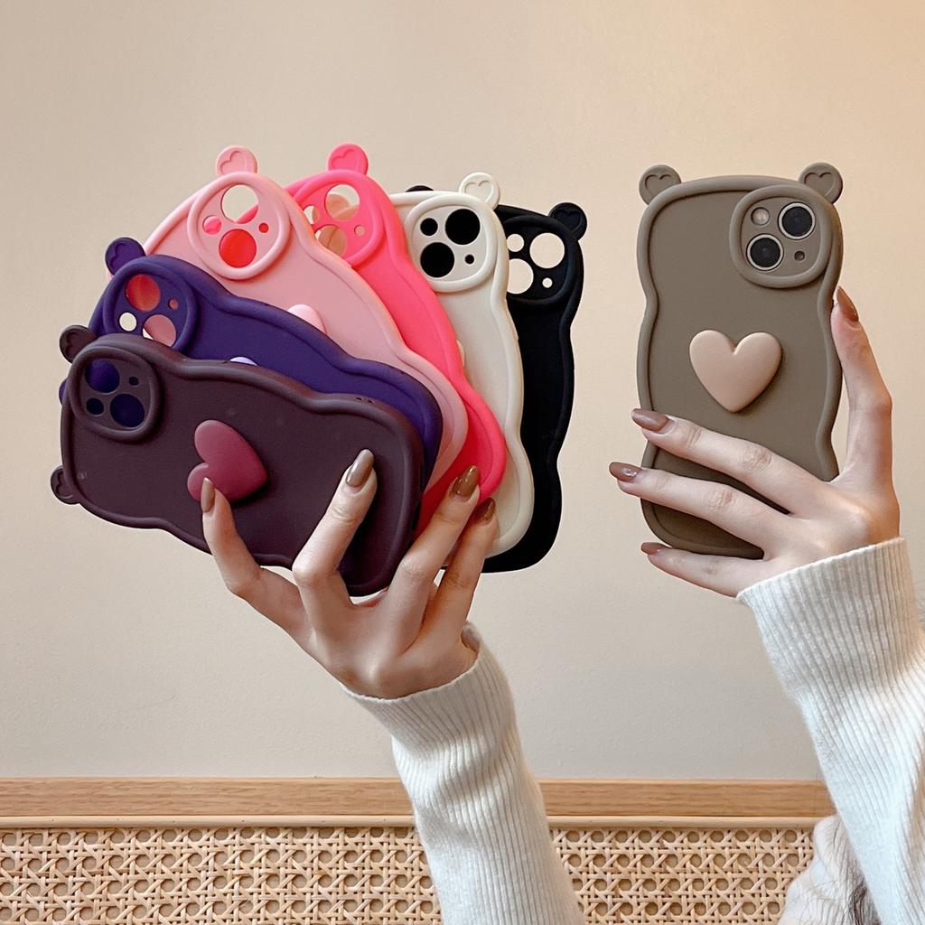 Ушки Медведя 3D Сердце Совместимый с iPhone 16 Pro Max Apple 17 Чехол для Телефона 15/14 Матовый Мягкий Чехол