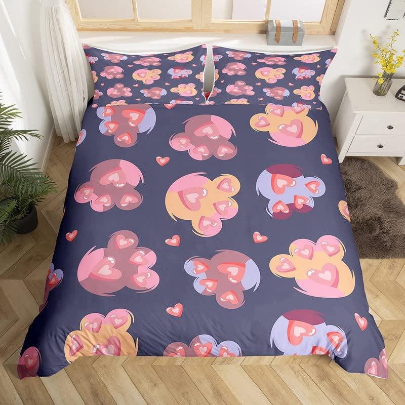 Cat Paw Duvet Cover Cartoon Animal Bedding Collection Single Twin King For Girl Teen Microfiber Lovely Kitten Puppy Pet Comforter Cover