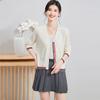 High-end Commuting Cardigan V-Neck Long-Sleeved Contrasting Button Top Plaid Women's Knitted Sweater