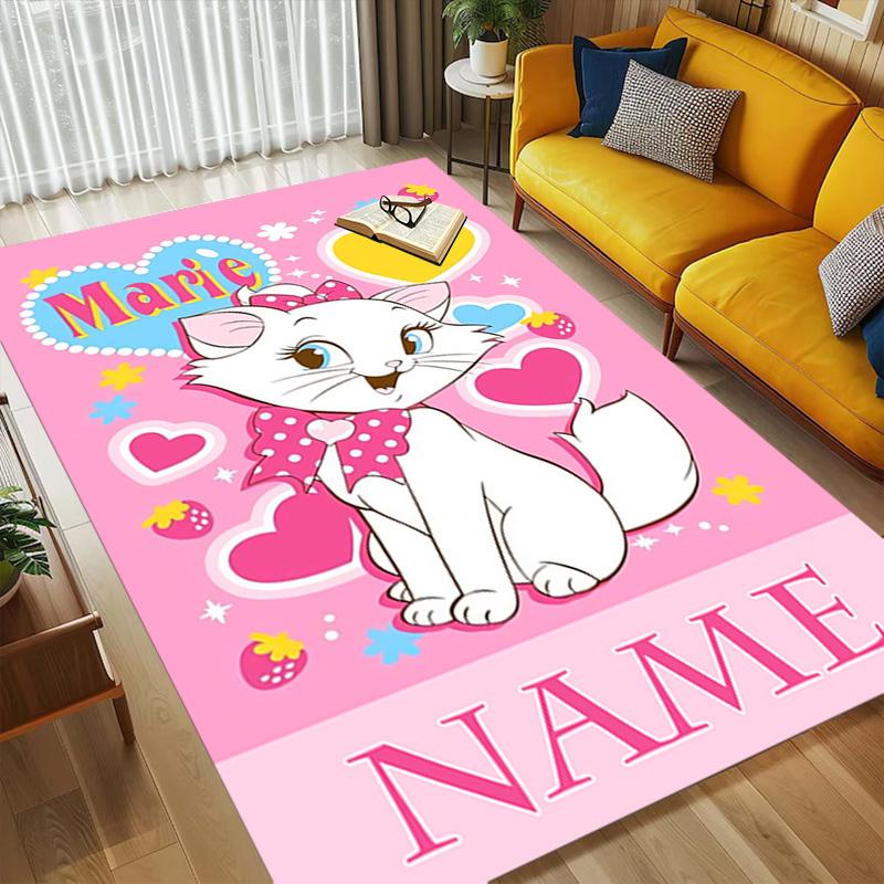 Personalized Name Cat Love Living Room Non-Slip Area Rug Soft Carpet for Bedroom Kids Playroom Sofa Office Home Decor Doormat