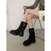 Brown slim with skirt thick-soled British Martin boots women's 2025 new autumn small thick heel short boots