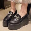 Women 8 CM Platform Shoes Punk Leather Rhinestone Decoration Loafers High Quality Cool Retro Chunky Oxfords Casual Outdoor Shoes