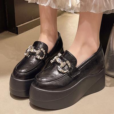 Женские туфли на платформе 8 см, панк, кожаные, с украшением стразами, лоферы, высокое качество, крутые, ретро, массивные оксфорды, повседневная уличная обувь