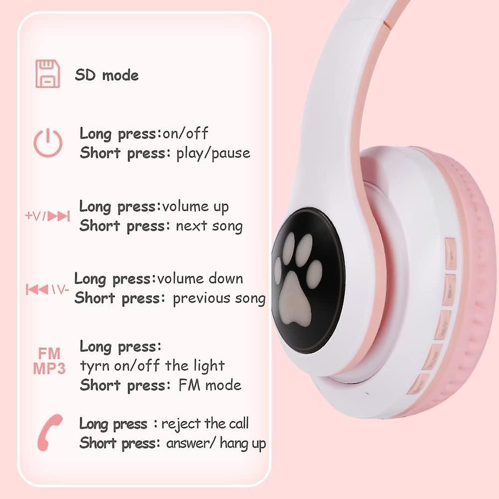 Kids Bluetooth Headphones, LED Light Up Cat Ears