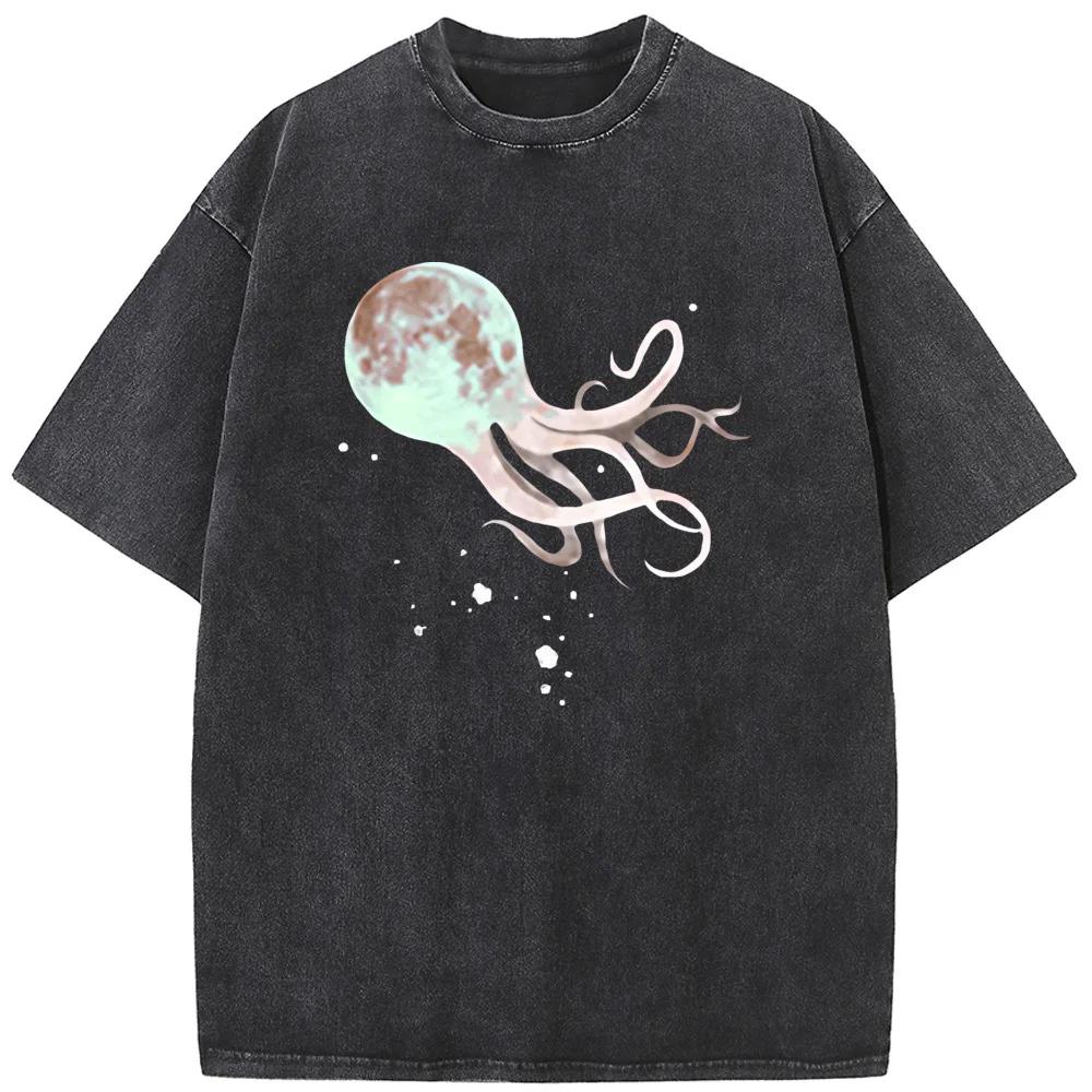 Moon Octopus Men's Short-Sleeved T-shirt Grams Of High-Quality Washed Old Tshirt Student Top T-shirts
