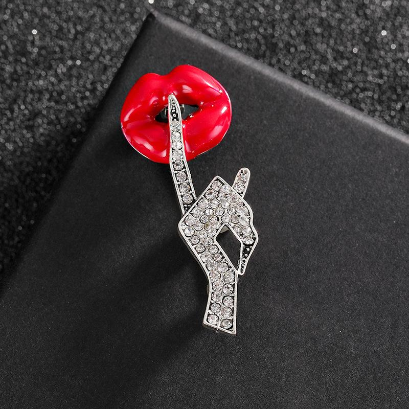 Feel Dripping Oil Red Lip Brooch Ins Design Sense Creative Personality Simple Diamond-Encrusted Sweater Corsage Accessories