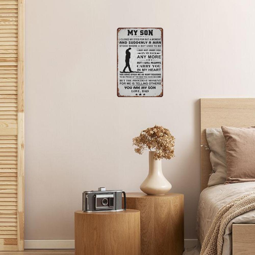 My Son Loves Dad Vintage Metal Sign, Family Gift for Son, Fun Wall Art Interior Decor, Metal Poster