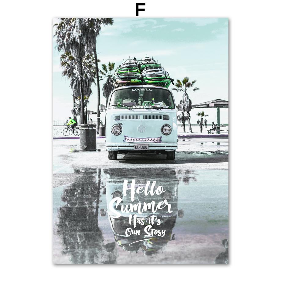 Beach Surf Sea Car Coconut Tree Landscape Nordic Posters And Prints Wall Art Canvas Painting Wall Pictures For Living Room Decor
