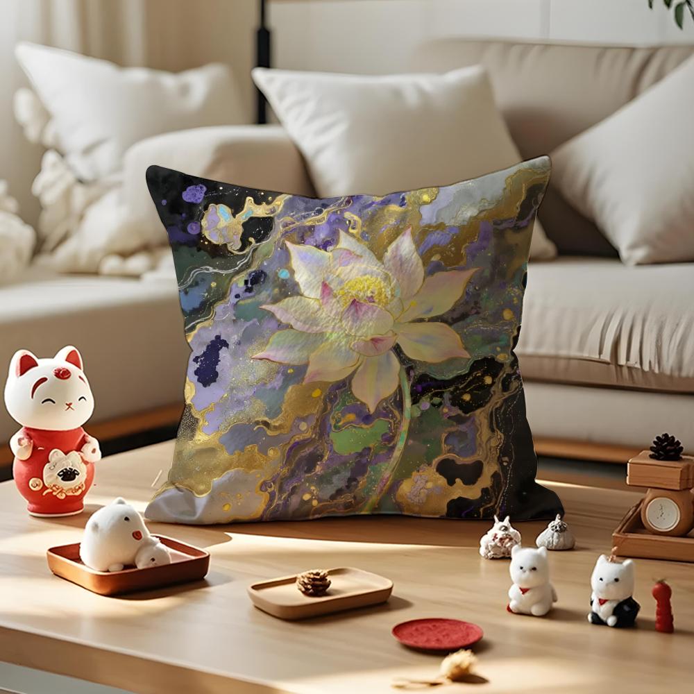 Fashion Lotus Cushion Cover Anti-dustmite Pillowcase Invisible Zipper Silky Short Plush Sofa Cushion Cover