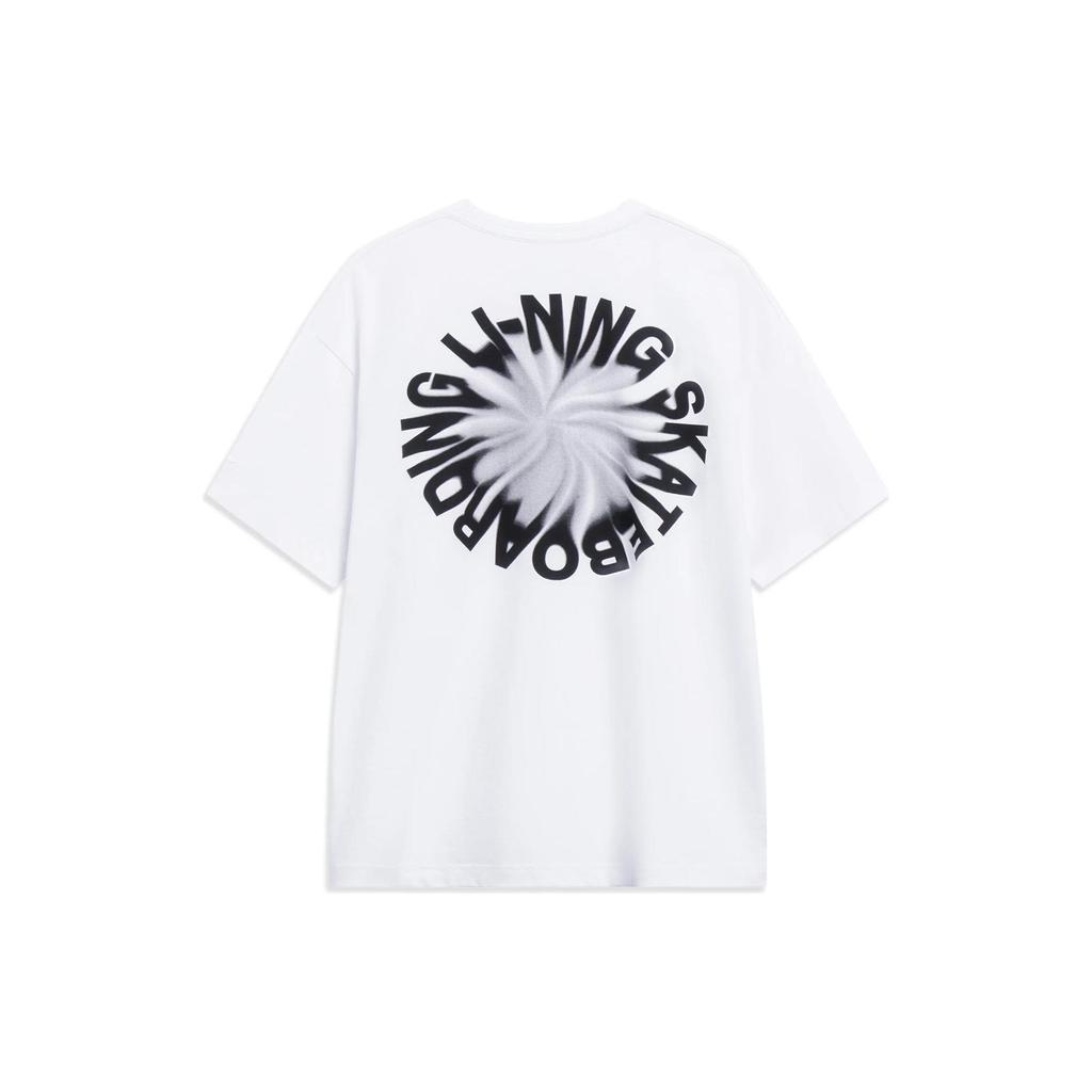 Футболка свободного кроя с коротким рукавом и принтом в виде скейтборда серии Lining Skateboard Series, унисекс, белая AHST087-4