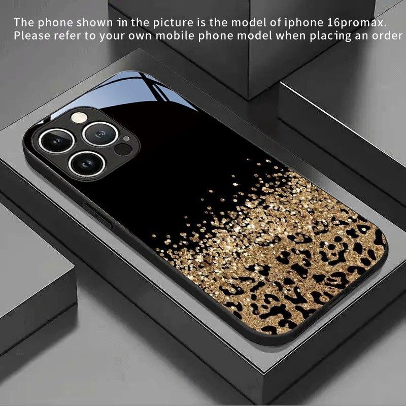 Чехол из закаленного стекла с леопардовым принтом и блестками, подходит для iPhone 17 16 15 14 13 12 11 Pro Max Plus, противоударный и защищающий от падений