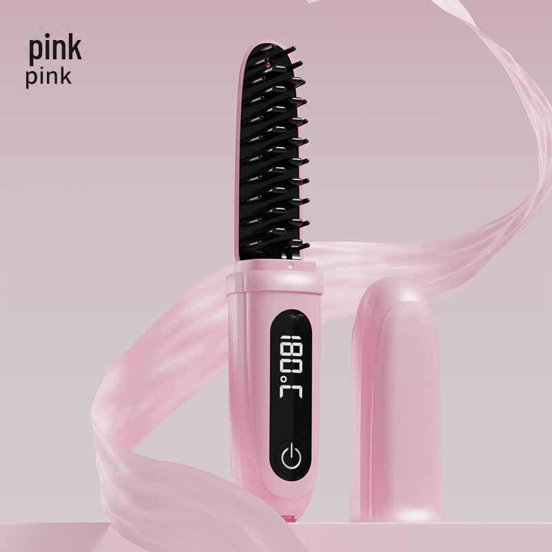 Беспроводная расческа для волос с отрицательными ионами: Двойное применение: выпрямление и завивка, безопасно для сухих и влажных волос, портативное и не повреждает волосы.