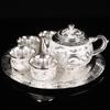 Dragon & Phoenix Sterling Silver Tea & Wine Set: 1 Plate, 1 Pot, 4 Cups In Chinese Gift Box