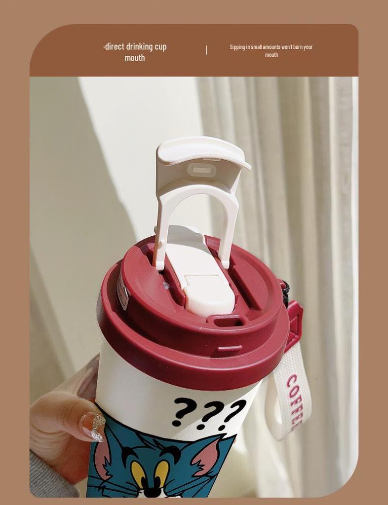 Термокружка с трубочкой из нержавеющей стали Том и Джерри - Милая мультяшная бутылка для кофе и воды