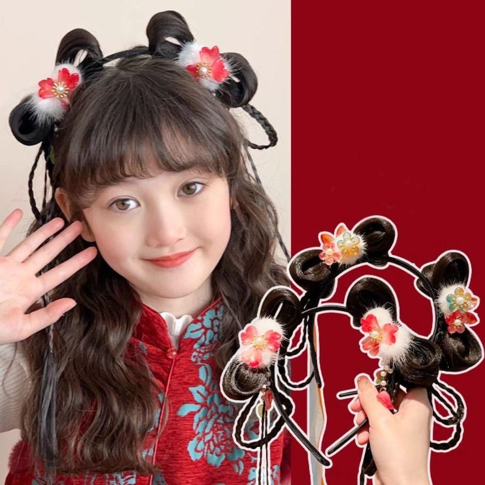 Braid Hair Chinese New Year Headwear Flower Hanfu Hair Sticks All-match Red Bow Hairband Girls