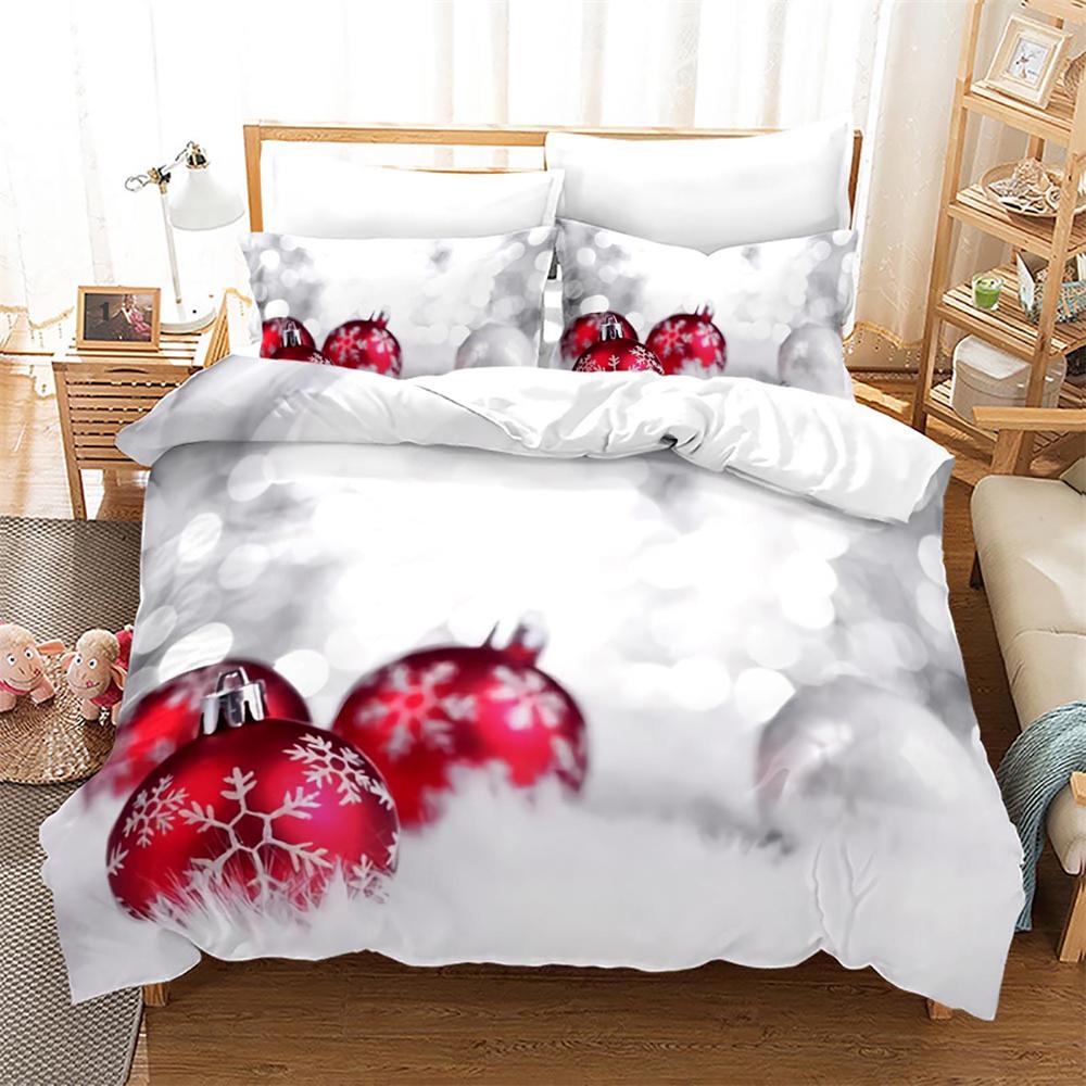 Christmas Duvet Cover Set King Queen Full Size Winter Theme Snowman Pattern Polyester Comforter Cover For Child Festival Gift