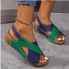 Women's Platform Color Block Gladiator Sandals Chunky Sole Velcro Open Toe Beach Slides