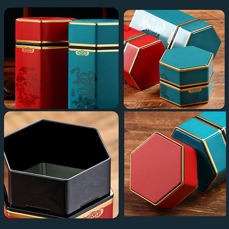 Креативный шестиугольный чайник, жестяная банка, китайская жестяная емкость для хранения чая, герметичная переносная коробка для чая, пустая банка, чайный сервиз, аксессуары