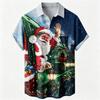 Men's short sleeved shirt Christmas train Santa Claus printed short sleeved shirt Business casual men's holiday painted printed