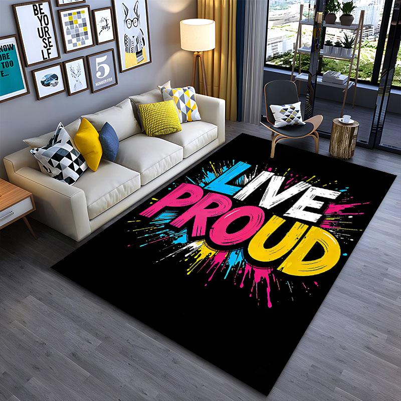 Live Proud Color Splash Design suitable as a non-slip mat for the living room or bedroom sofa