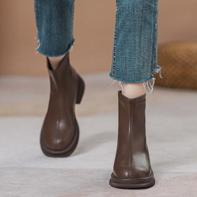 Женские ботинки Мартина 2023 новые универсальные на толстом каблуке на плоской подошве на молнии эластичные тонкие ботильоны женские весенне-осенние одинарные ботинки