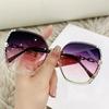 Rimless Diamond Sunglasses for Women Metal Trimming Oversized Rhinestones Gradient Sun Glasses Ladies  Designer Eyewear