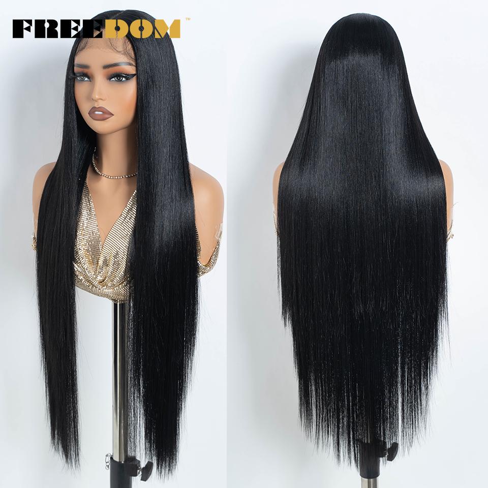 FREEDOM Synthetic Lace Front Wigs For Women 36 Inch Long Straight Ombre Red Blonde Brown Lace Wigs Highlight Cosplay Wig