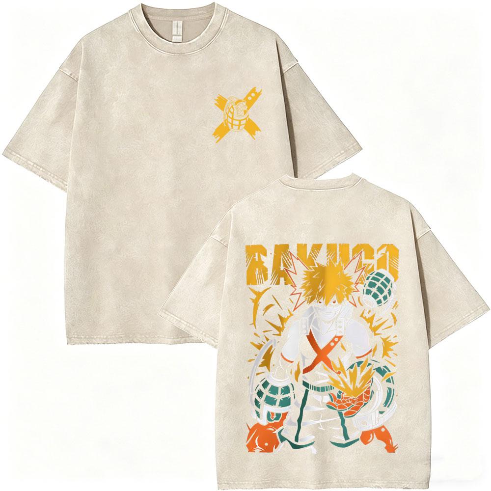 Anime My Hero Academia Shoto Todoroki Vintage Washed Tshirt Men Women Casual Retro Oversized T Shirts Cartoon Harajuku Tshirts