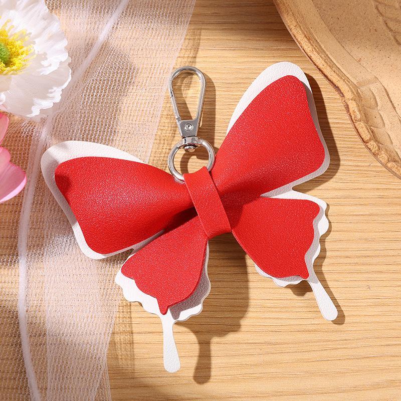Double-Layer Wing Butterfly Leather Keychain 1Pcs Handcrafted Pendant Durable Keyring for Car Key Bag BFF Small Gift for Women