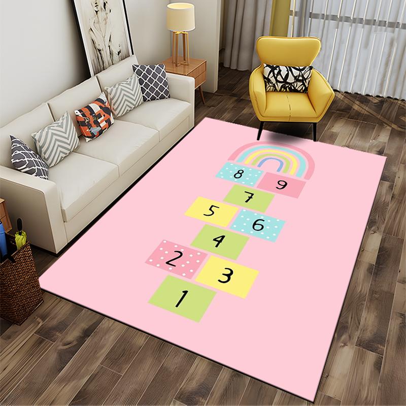 Rainbow and Numbers Hopscotch Pink Rug Non-slip rug suitable for living room and bedroom sofas