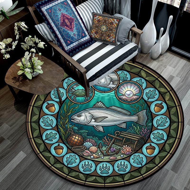 Marine Life Glass Round Area Rug Under Office Chairs Bedroom Living Room Home Decor