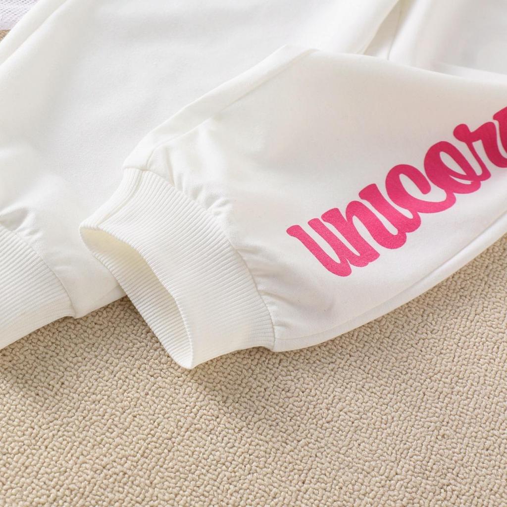 Hibobi Весенний комплект из 2 предметов для девочек, костюм-толстовка с капюшоном и узором единорога, модный спортивный костюм-толстовка, брюки, костюм для детей 4-9 лет