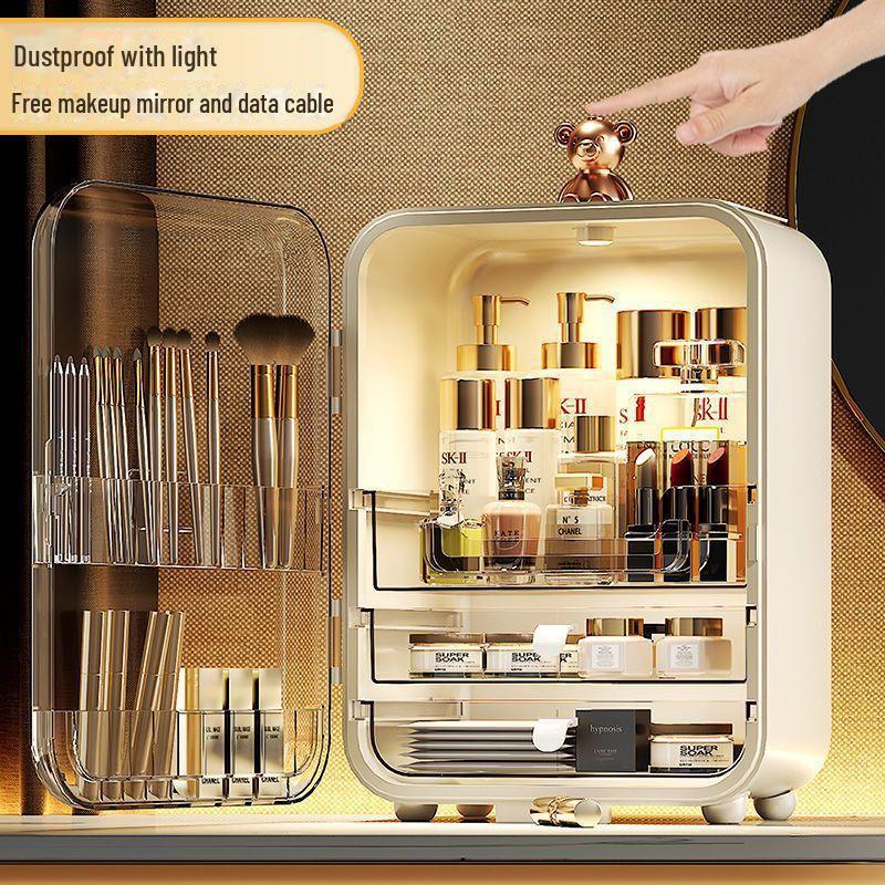 Вместительный пылезащитный ящик для хранения косметики с зеркалом для туалетного столика.