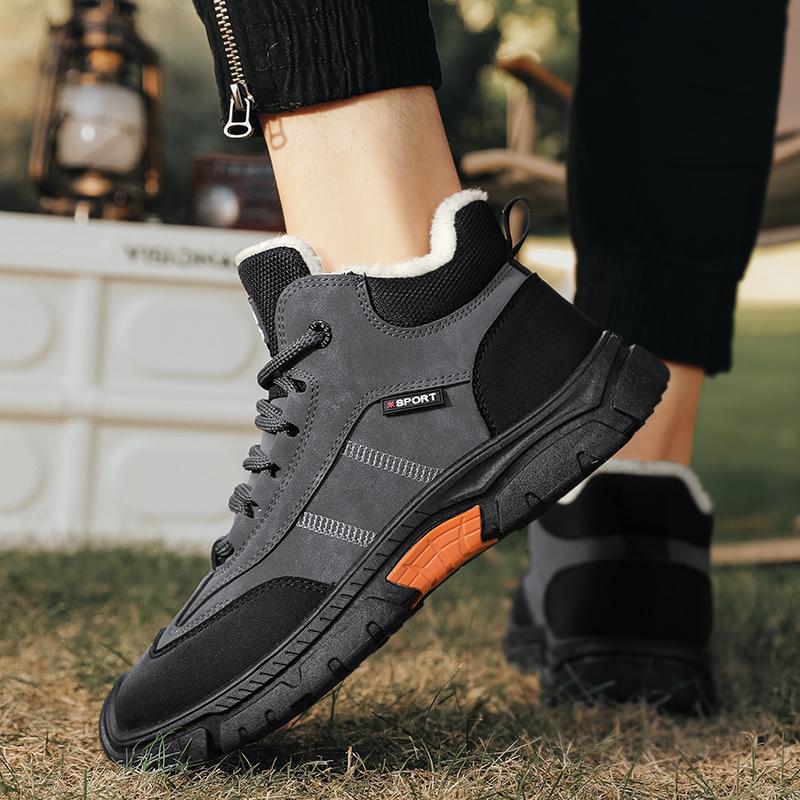 Новые модные мужские зимние плюшевые ботинки из искусственной кожи, зимние ботинки с подкладкой, утолщенные, водонепроницаемые, повседневные мужские кроссовки для походов на открытом воздухе