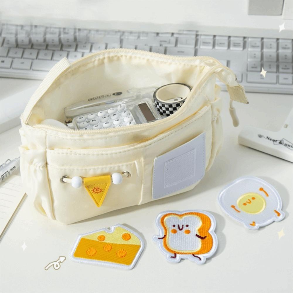 DIY Large Capacity Pencil Box Organizer Zipper Embroidered Patch Pencil Case Creative Aesthetic Stationery Storage Bag