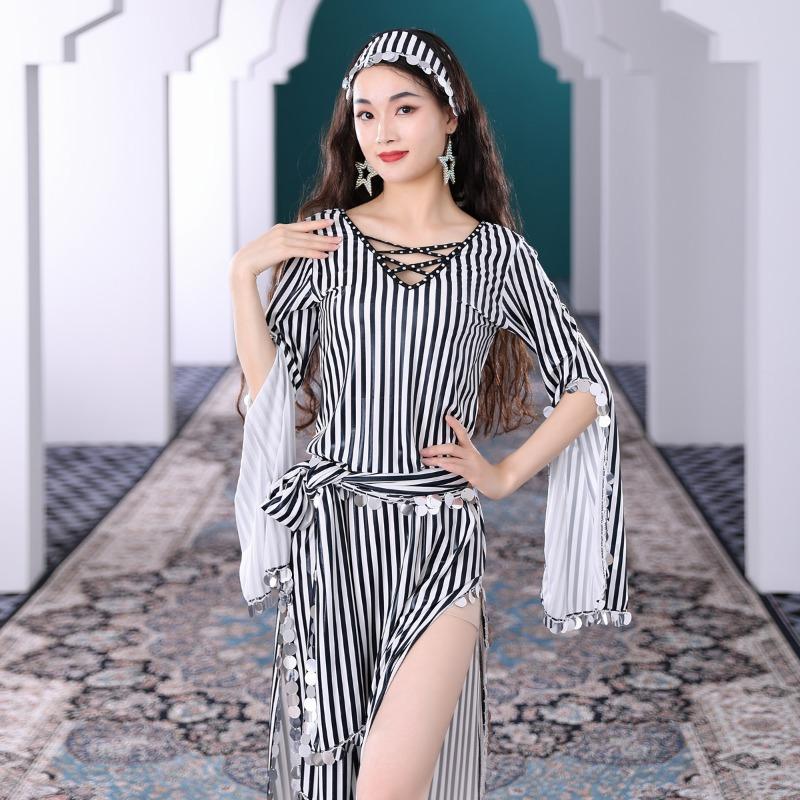 Belly Dance Hot Gold Sequin Robe, Folk Rattan Cane Dance Performance Set, Women's Oriental Dance Ethnic Dance Costume