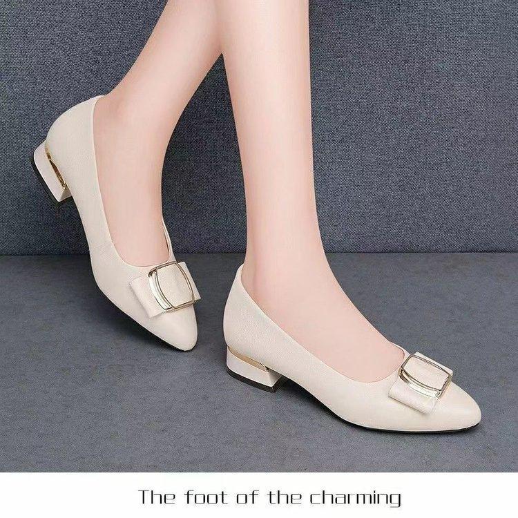 Super Soft Sole Single Shoes Women's Low Heel Thick Heel Small Leather Shoes 2025 Autumn New Soft Leather Shallow Mouth Low Top Casual Shoes Women's
