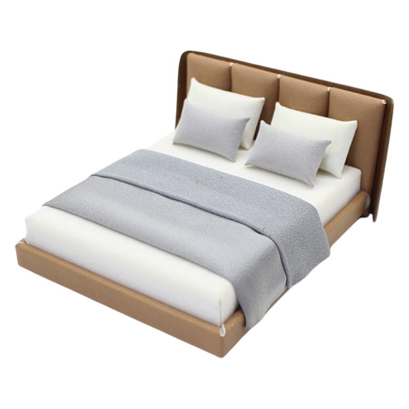 Кукольные домики 1/20 Спальня Миниатюрная Двуспальная кровать и Постельные принадлежности Реалистичный Современный Дизайн интерьера Комнатная сцена Дисплей Аксессуар