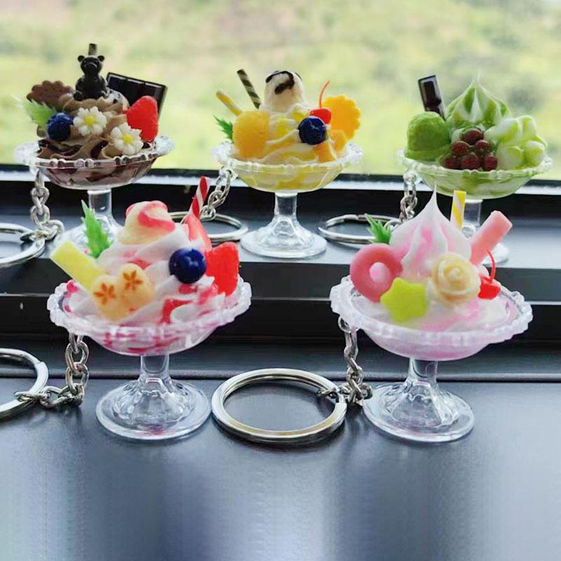 Брелок в виде мороженого, креативные брелки в виде еды для женщин, симпатичные подвески в виде чашки для десерта с мороженым, брелок в виде подарка