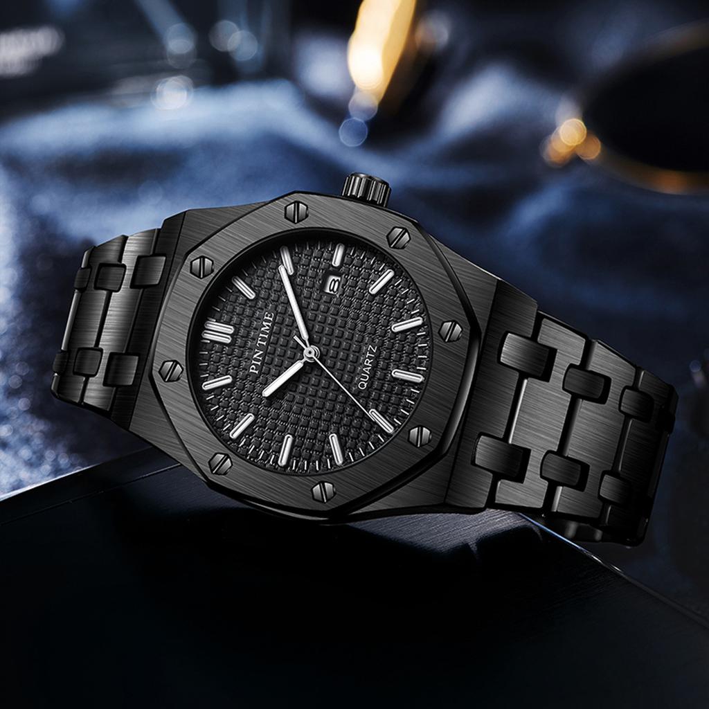 PINTIME Мужские часы класса люкс, автоматические часы с датой, водонепроницаемые, светящиеся, мужские наручные часы, кварцевые, из нержавеющей стали, спортивные часы