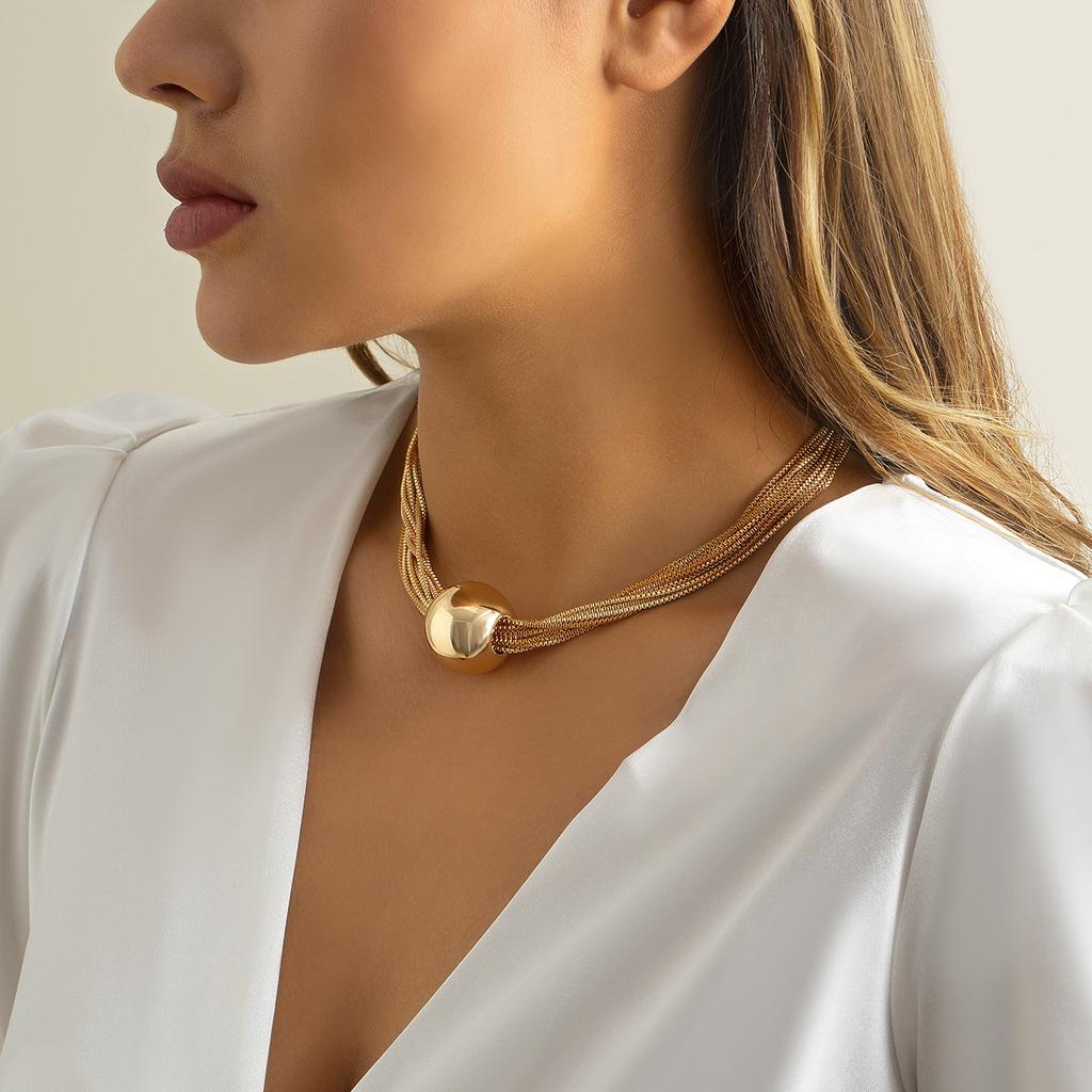 Exaggerated Punk Multi-Layer Chain Twin Necklace Simple Niche Geometric Ball Personalized Necklace Choker