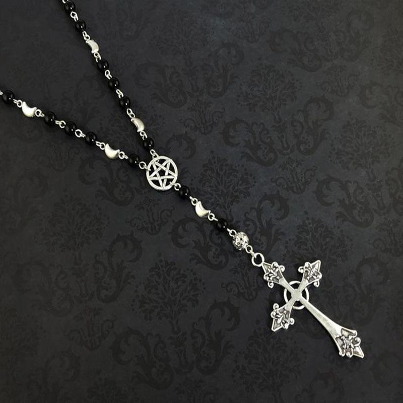 Готическое ожерелье с четками - готические молитвенные четки, ожерелье с пентаграммой, бисерное традиционное готическое ожерелье