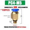 10PCS Pneumatic Air Connector Fitting PC 4mm 6mm 8mm 10mm 12mm Thread 1/8" 1/4" 3/8" 1/2" Hose Fittings Pipe Quick Connectors Ventilation Valves 4