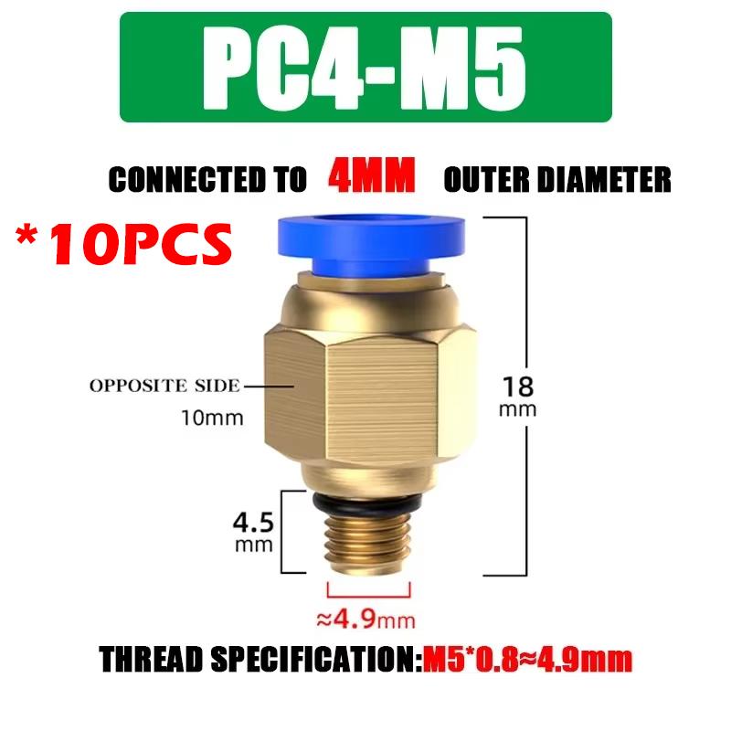 10PCS Pneumatic Air Connector Fitting PC 4mm 6mm 8mm 10mm 12mm Thread 1/8" 1/4" 3/8" 1/2" Hose Fittings Pipe Quick Connectors Ventilation Valves 4