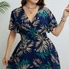 Women's Dress V-neck Waist Cinched Short Sleeve Printed Dress