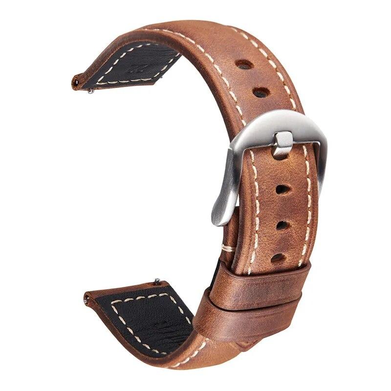 Genuine Stainless Leather 20222426mm Strap Steel Buckle Men Retro Crazy Horse Leather Replacement Wrist Band Watch Accessory