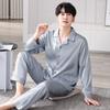 Мужская весенне-осенняя тонкая пижама с длинным рукавом, корейская версия большого размера, комплект для отдыха, домашняя одежда из ледяного шелка