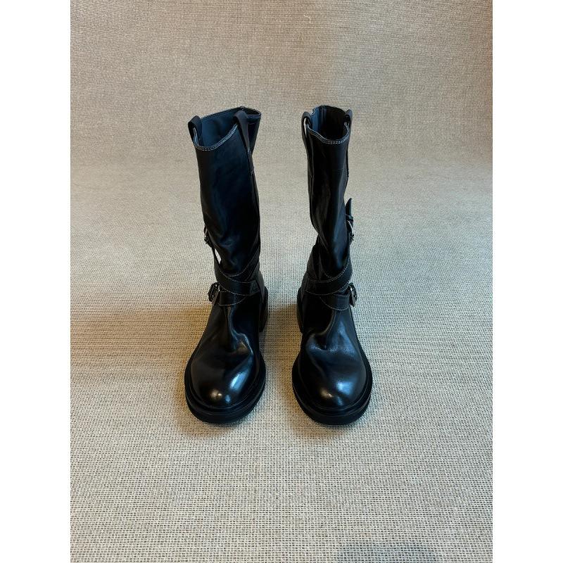 Версия из коровьей кожи~ ретро пряжка на ремне полусапоги ковбойские сапоги в западном стиле облегающие на толстой подошве сапоги для жарки улицы женские рыцарские сапоги