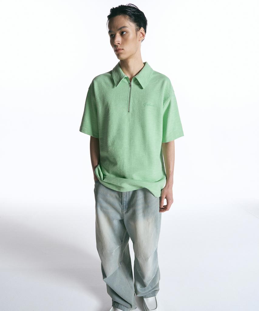 INSILENCE Textured Half-Zip Polo Lime Green