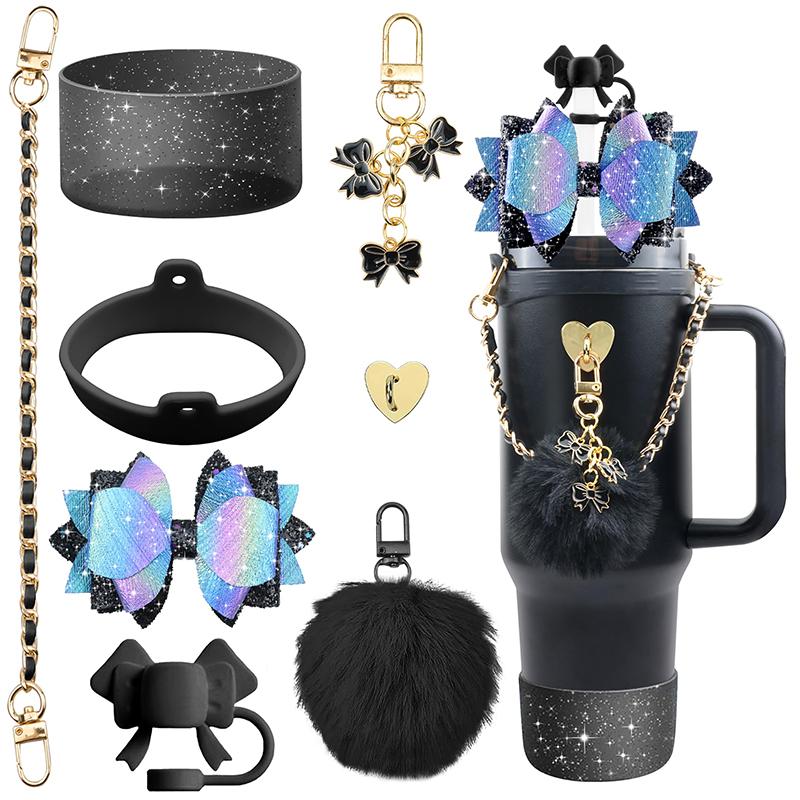 Аксессуары для кубков Стэнли Bling для стаканов объемом 40 и 30 унций, включая силиконовый чехол-трубочку с милым бантом, силиконовый чехол для кубка Стэнли